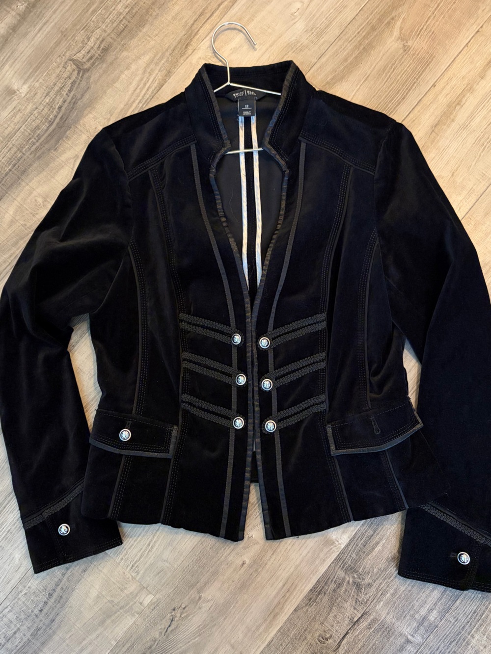 White House Black Market Black Velvet Military-Style Blazer
